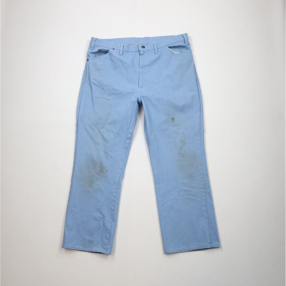 Vtg 70s Streetwear Mens 38x28 Distressed Flared Wide Leg Denim Jeans Blue USA